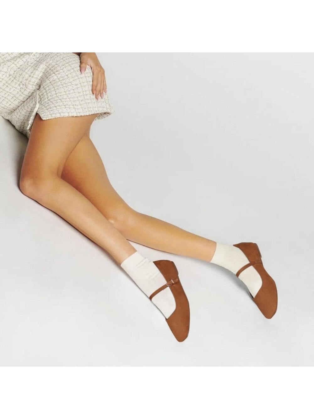 Women's Brown Suede Leather Adjustable Strap Mary Jane Closed Toe Flats Shoes - Picture 5 of 7